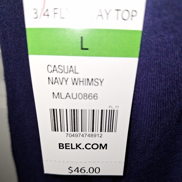 Kim Rogers 3/4 sleeve flyaway navy whimsy top in a size large. NWT. - Picture 3 of 6